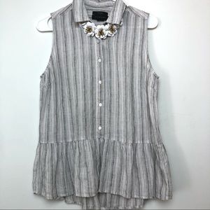 SET! TAHARI 100%Linen Sleeveless Blouse & Necklace